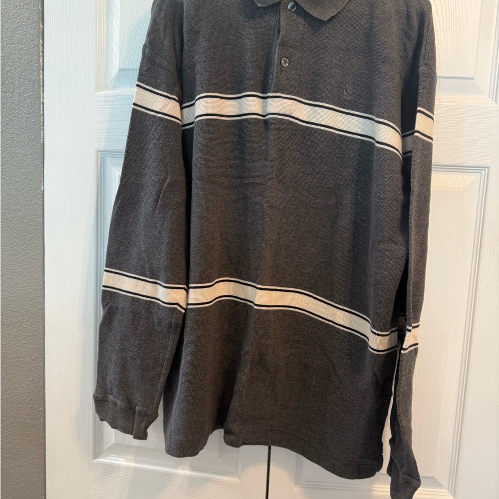 Nautica Gray and White Waffle Knit Polo Shirt